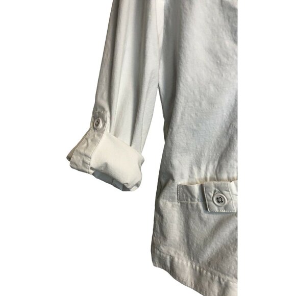 Basic Editions Women’s Size M White Canvas Jacket Button Up Roll Tab Sleeve - Picture 5 of 6